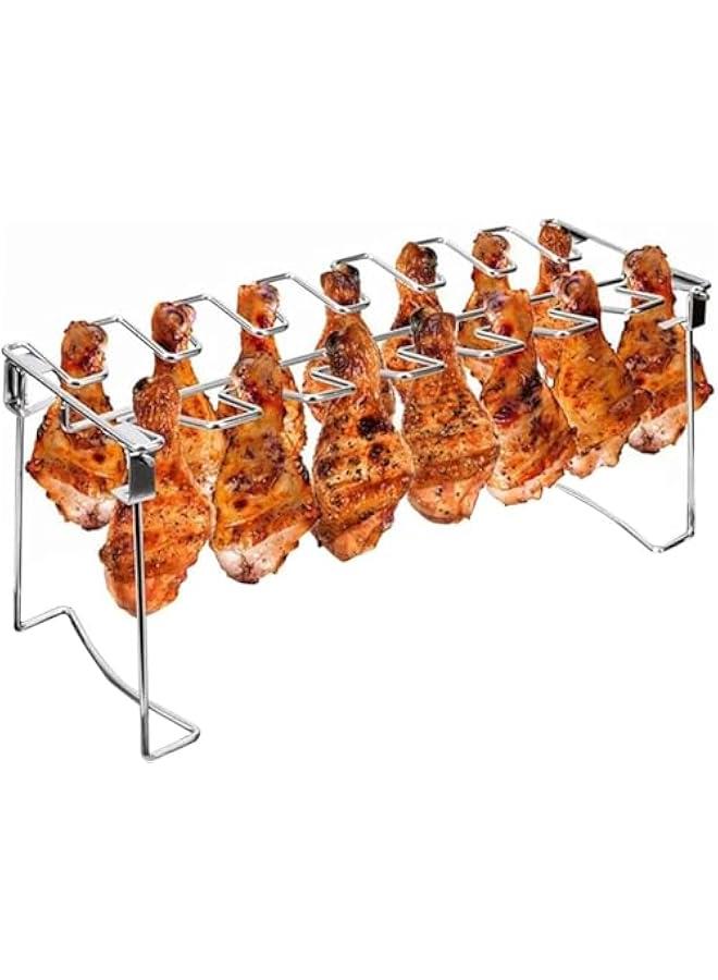 HOOKOR Chicken Leg and Wing Rack, 14 Slots BBQ Chicken Drumsticks Holder Stainless Steel Roaster Stand for r Grill, Oven, Charcoal Grill - Image 1