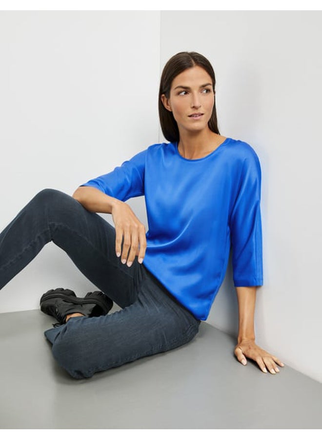 GERRY WEBER 3/4-sleeve top with a fabric panel and a subtle sheen  - Image 4