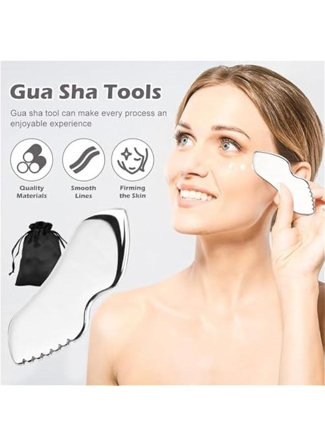 Generic Gua Sha Facial Tools Stainless Steel Gua Sha Tool,Guasha Tool for Face,Metal Guasha Board Tighten Skin Massage Guasha Beauty Tool, Guasha Beauty Tool for Face Body Eyes Neck  - Image 3