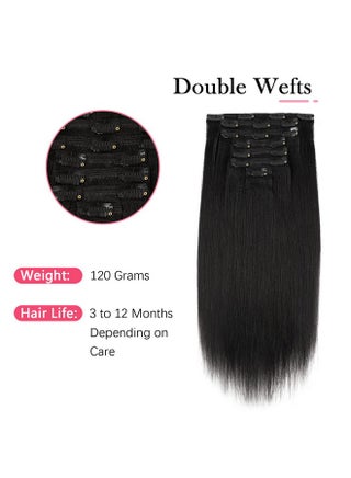 18 Inch Virgin Human Hair Clip-In Extensions, 7 Pieces 120g, Yaki Straight Straight Clip in Hair Extensions for Black Women Brazilian  main image 2