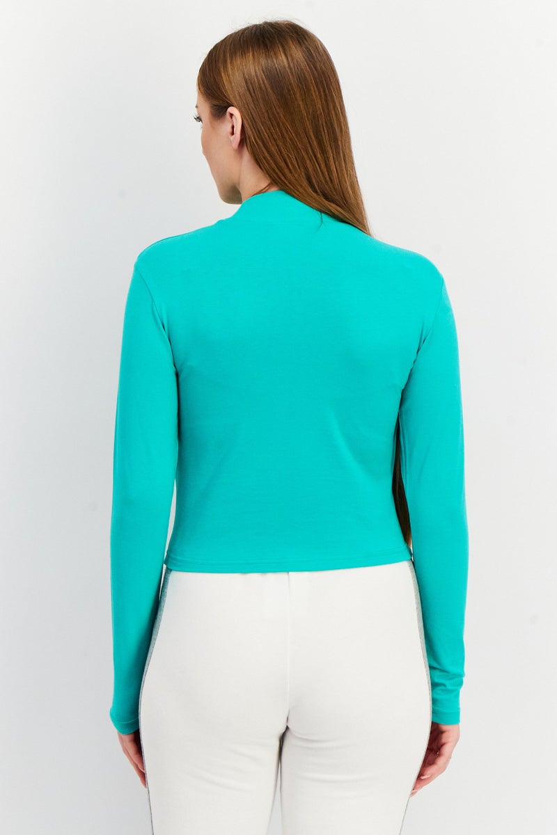 FILA Women Sportswear Fit High Neck Long Sleeve Cropped T-Shirt, Teal - Image 2