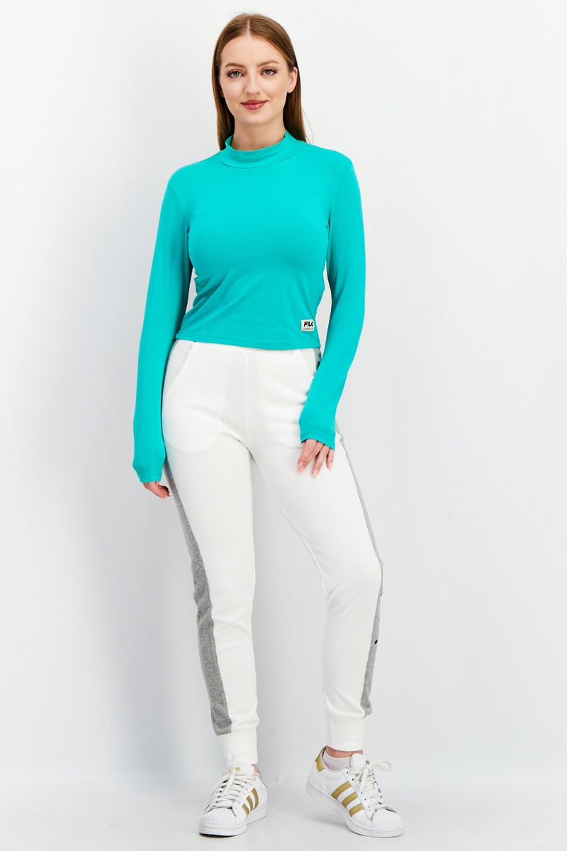 FILA Women Sportswear Fit High Neck Long Sleeve Cropped T-Shirt, Teal - Image 4