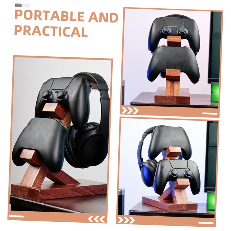 Multifunctional Headset And Controller Stand Sturdy Desktop Organizer Brown 24 5X17 7X10 Cm - Image 4