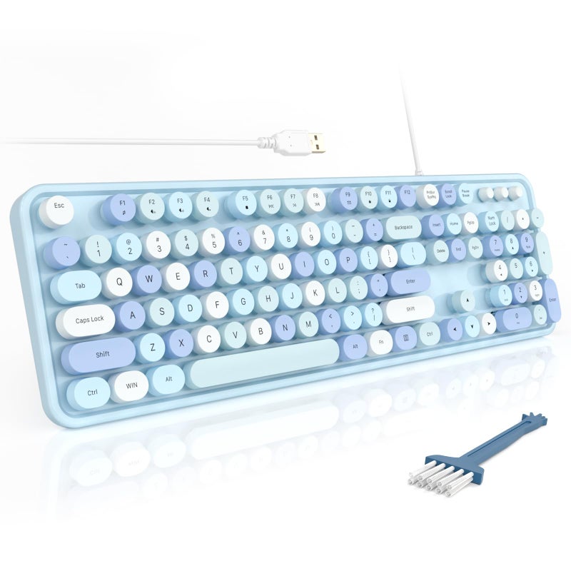 MOFII Computer Keyboards Wired, Plug Play USB Full Size Typewriter Keyboard, Cute Colorful Aesthetic Keyboard with Foldable Stands for Windows PC Laptop (Blue Colorful) - Image 1