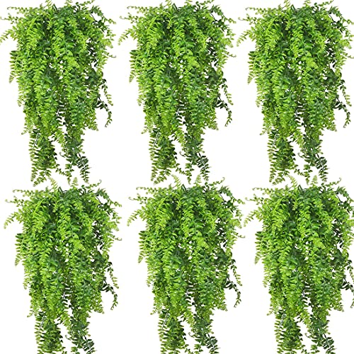 PINVNBY Reptile Plants Hanging Fake Vines Boston Climbing Terrarium Plant with Suction Cup for Bearded Dragons Lizards Geckos Snake Pets Hermit Crab and Tank Habitat Decorations 6 Pack