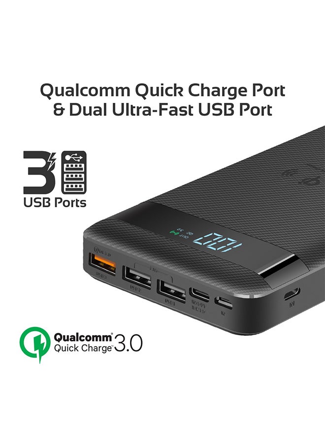 PROMATE 20000 mAh Qi Wireless Power Bank, 2-In-1 Usb-C 18W Power Delivery Portable Charger And 10W Qi Fast Wireless Charger With Qc 3.0 Three Usb Port, 3 Input Port And Led Display For Iphone Black - Image 4