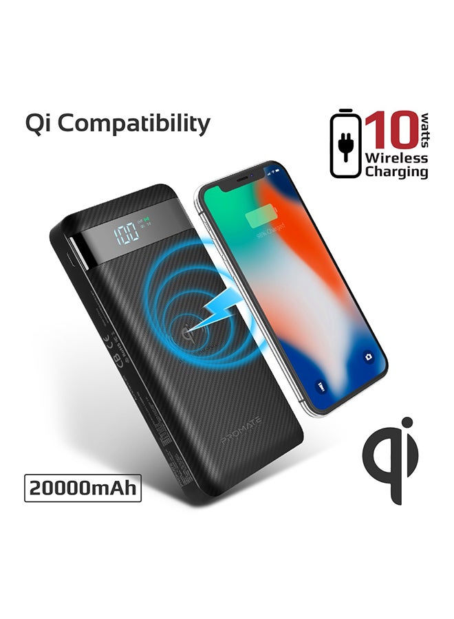 PROMATE 20000 mAh Qi Wireless Power Bank, 2-In-1 Usb-C 18W Power Delivery Portable Charger And 10W Qi Fast Wireless Charger With Qc 3.0 Three Usb Port, 3 Input Port And Led Display For Iphone Black - Image 3