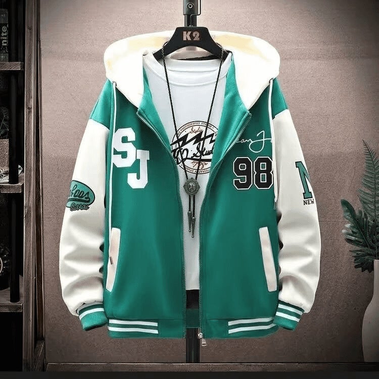 Coat Mens Spring and Autumn Puppies Handsome High-end Baseball Suit Boy Big Boy Trendy Brand Cardigan Junior High School Student Jacket W83 Green Jacket