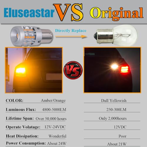 Eluseastar S25 PY21W BAU15S 7507 LED Bulbs Amber Built in Resistor Anti Hyper Flashing Turn Signal Light Extremely Bright Blinker, 2 Pack - Image 5
