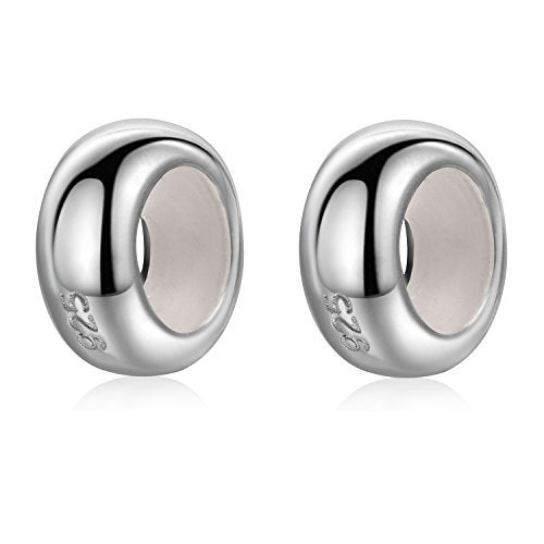 ABUN 2Pcs Round Rubber Spacer Charms 925 Sterling Silver Stopper Bead Charms for Pandora 3mm Snake Chain Bracelet (Shiny Silver) - Image 1