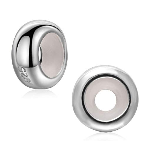 ABUN 2Pcs Round Rubber Spacer Charms 925 Sterling Silver Stopper Bead Charms for Pandora 3mm Snake Chain Bracelet (Shiny Silver) - Image 5