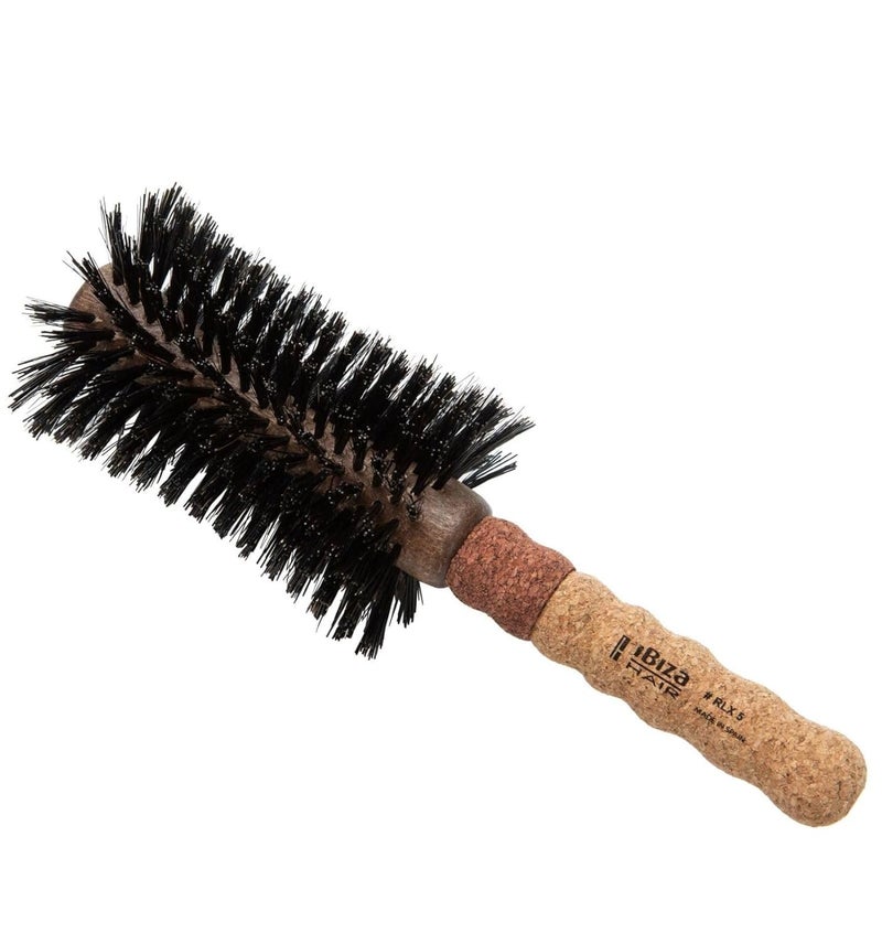 Ibiza Hair Boar Bristle Concave Barrel Brush (RLX Series) | Reinforced Swirled Bristles & Cork Handle | Contours to the Head Shape | Adds Shine | Ideal for All Hair Types | Heat Resistant