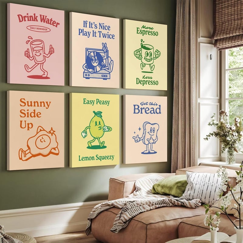 Youillne Set of 6 Retro Kitchen Wall Art Prints - Image 3