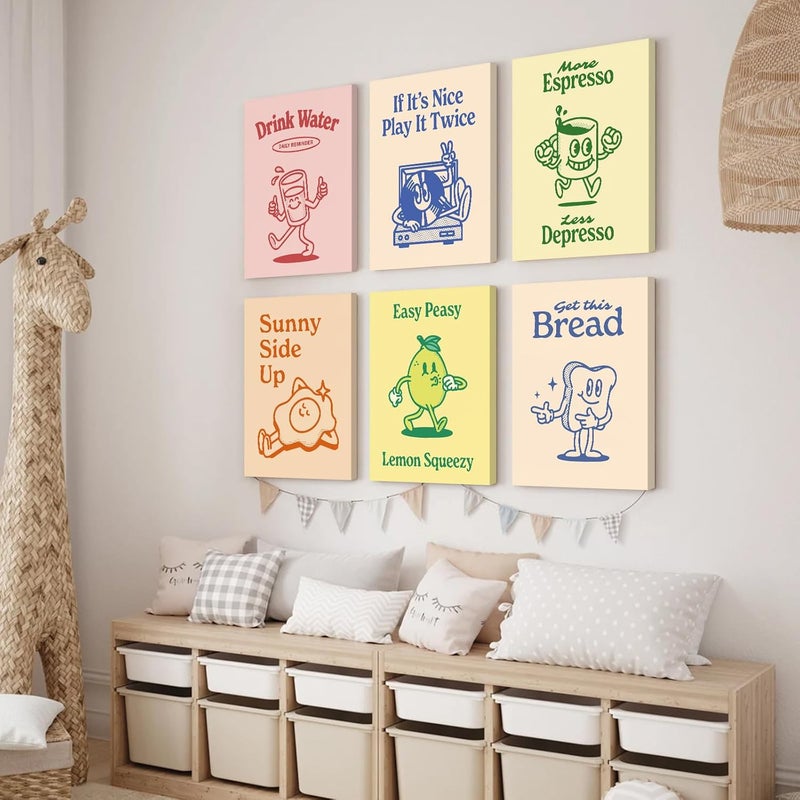 Youillne Set of 6 Retro Kitchen Wall Art Prints - Image 5