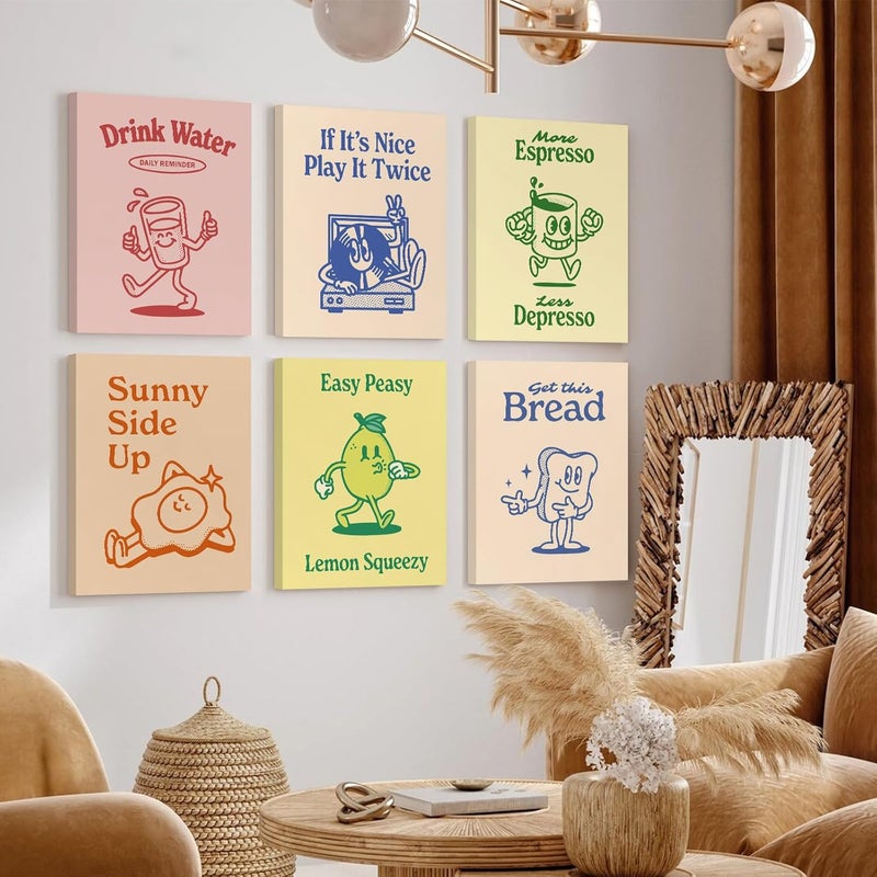 Youillne Set of 6 Retro Kitchen Wall Art Prints - Image 4