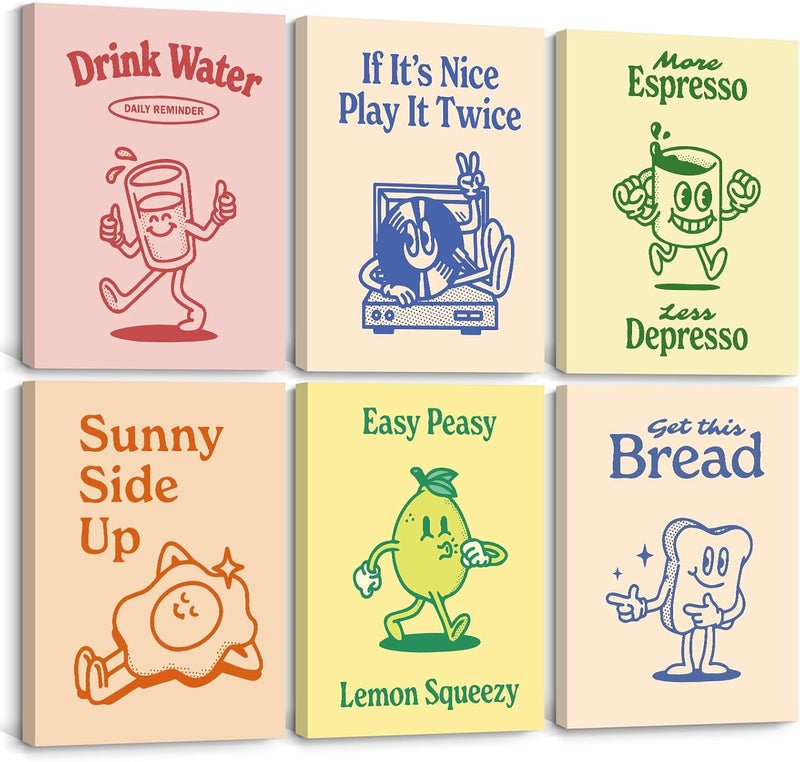 Youillne Set of 6 Retro Kitchen Wall Art Prints - Image 1
