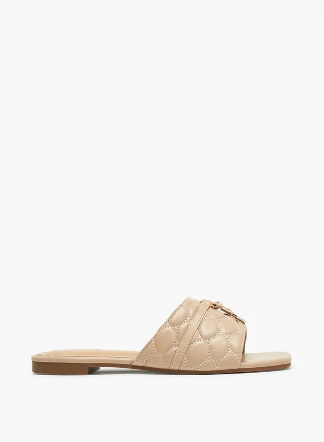 Flora Bella By Shoexpress Textured Slip-On Sandals with Metal Accent