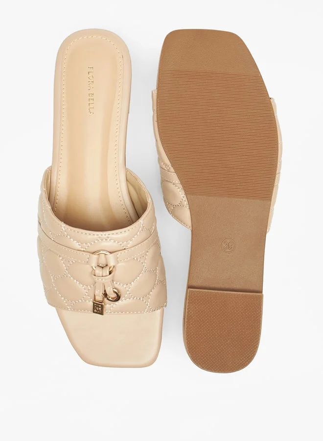 Flora Bella By Shoexpress Textured Slip-On Sandals with Metal Accent