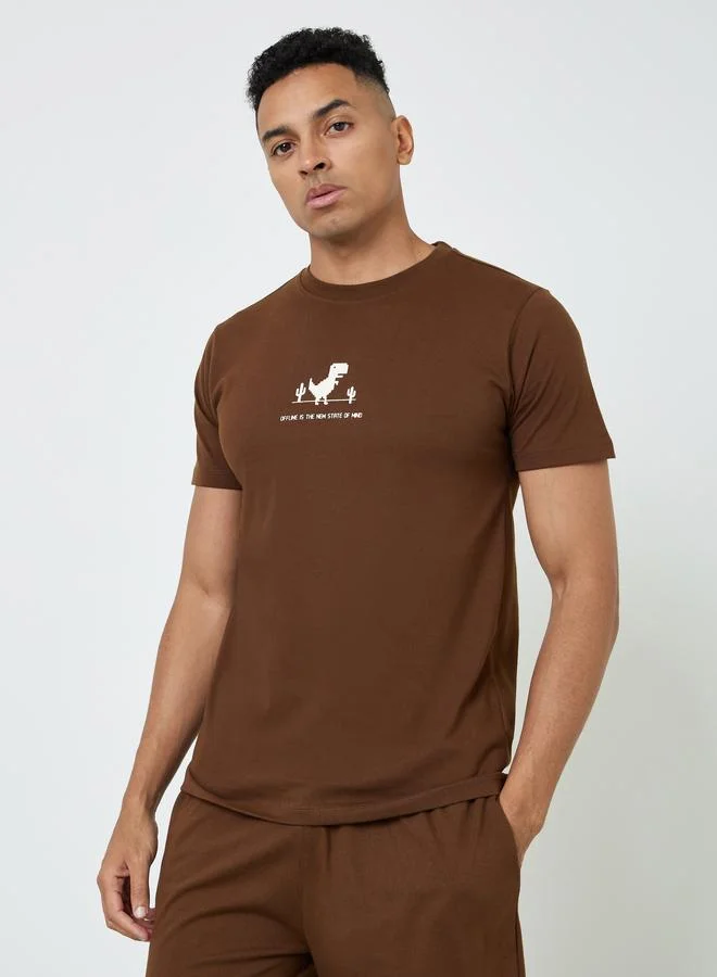 Styli Men Printed Cotton Blend T-Shirt and Shorts Set