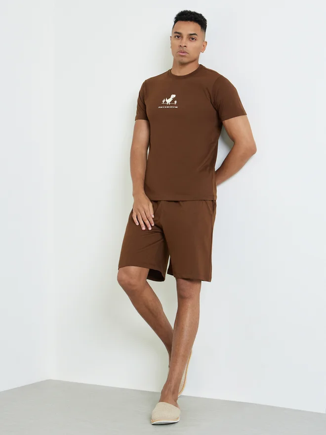 Styli Styli Men Printed Cotton Blend T-Shirt and Shorts Set