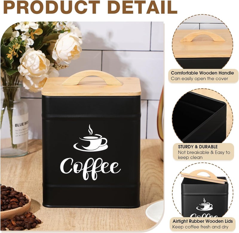 Maxdot 40 oz Black Airtight Coffee Canister Large Iron Farmhouse Container with Wooden Bamboo Lid Tea Storage Kitchen Countertop Container for Coffee Grounds Beans Pods - Image 3