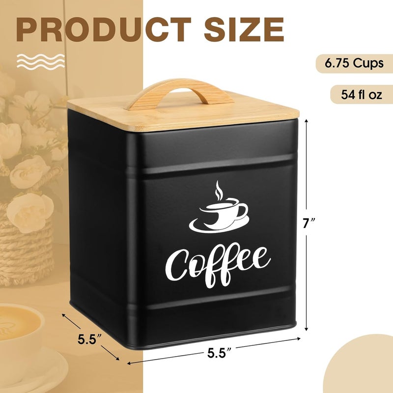 Maxdot 40 oz Black Airtight Coffee Canister Large Iron Farmhouse Container with Wooden Bamboo Lid Tea Storage Kitchen Countertop Container for Coffee Grounds Beans Pods - Image 2