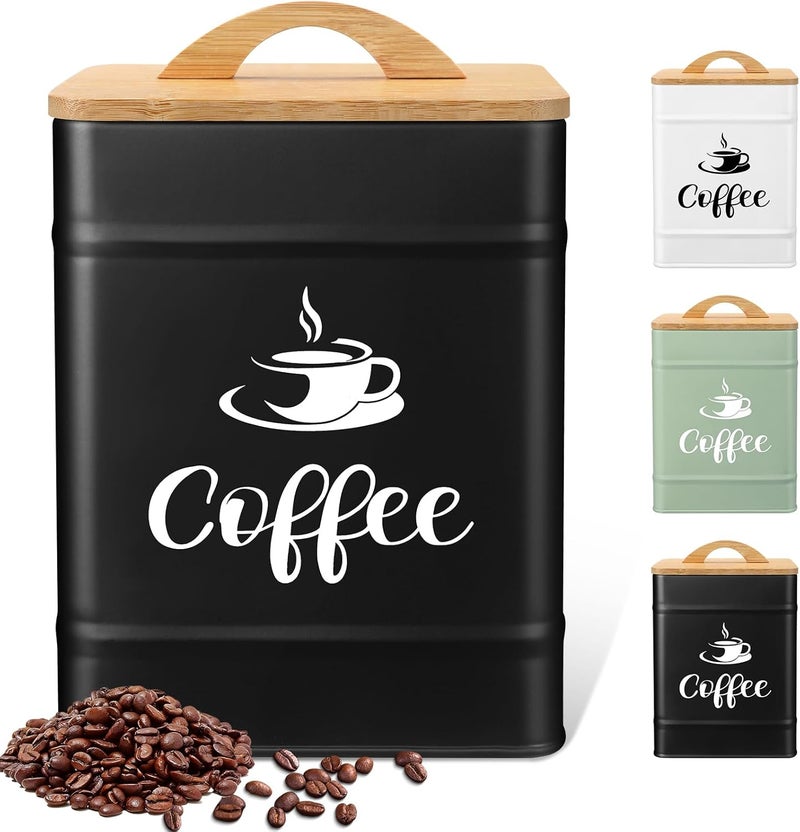 Maxdot 40 oz Black Airtight Coffee Canister Large Iron Farmhouse Container with Wooden Bamboo Lid Tea Storage Kitchen Countertop Container for Coffee Grounds Beans Pods - Image 1