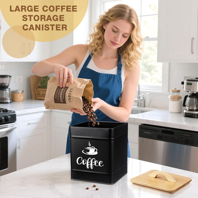 Maxdot 40 oz Black Airtight Coffee Canister Large Iron Farmhouse Container with Wooden Bamboo Lid Tea Storage Kitchen Countertop Container for Coffee Grounds Beans Pods - Image 4