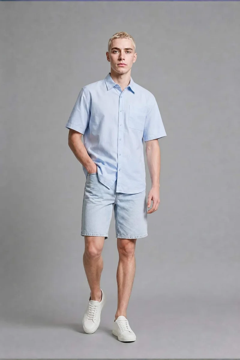 Defacto  Boxy Fit Shirt Collar Printed Gabardine Short Sleeve Shirt for Men | Best Price UAE