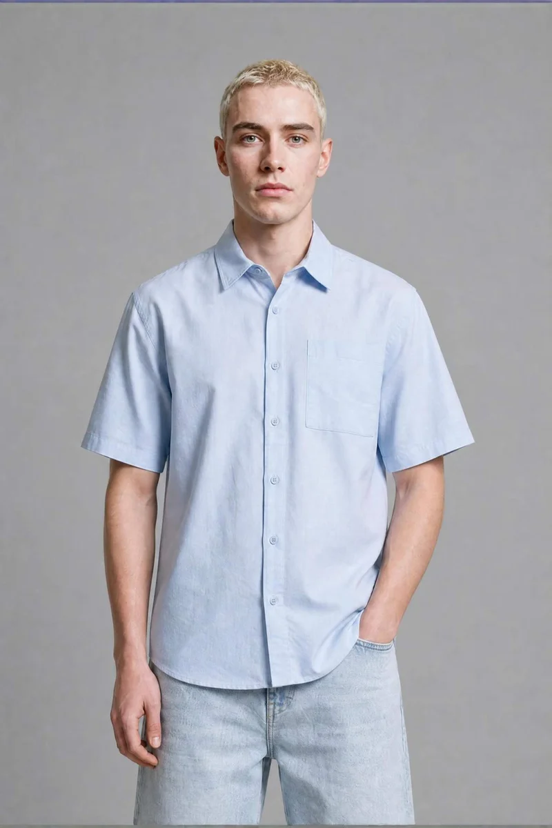 Defacto  Boxy Fit Shirt Collar Printed Gabardine Short Sleeve Shirt for Men | Best Price UAE
