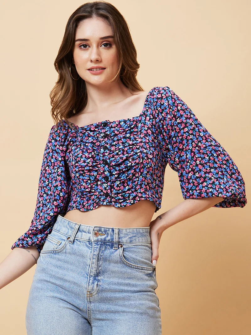 globus Women Floral Print Crop Top