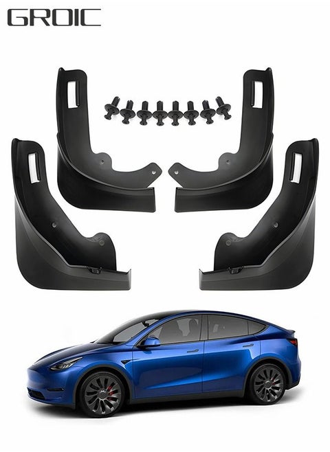 4PCS Mud Flaps Splash Guards Fender, Front Rear Mudguard Kit Auto Fender Mudflaps with Screws Full Protection Customized No Need to Drill Holes Fit for Tesla Model Y