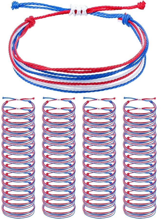 Highergo 50 Pcs 4th of July Bracelets Friendship Bracelets Patriotic Party Favors Adjustable Woven Rope Bracelet Beach Wrist Cord for Women Men Independence Day(Red, Blue, White) - Image 1