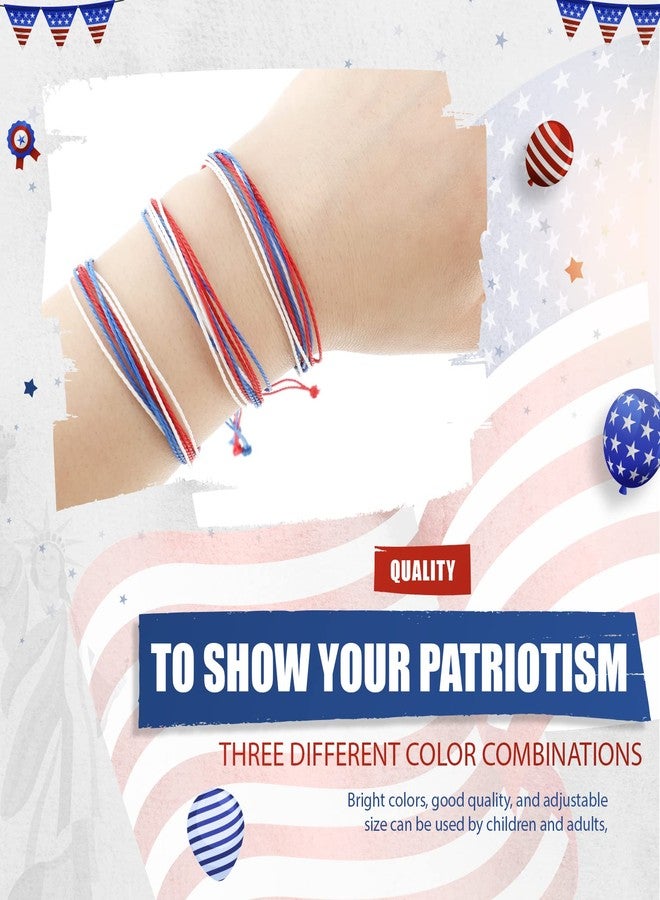 Highergo 50 Pcs 4th of July Bracelets Friendship Bracelets Patriotic Party Favors Adjustable Woven Rope Bracelet Beach Wrist Cord for Women Men Independence Day(Red, Blue, White) - Image 3