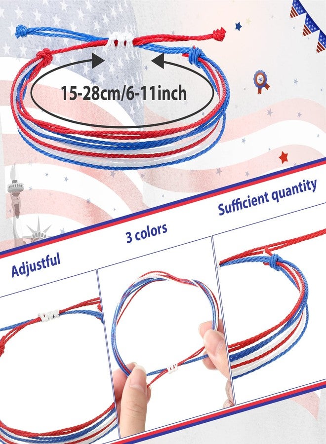 Highergo 50 Pcs 4th of July Bracelets Friendship Bracelets Patriotic Party Favors Adjustable Woven Rope Bracelet Beach Wrist Cord for Women Men Independence Day(Red, Blue, White) - Image 2