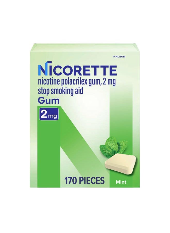 nicorette 2mg Nicotine Gum to Quit Smoking - Mint Flavored Stop Smoking Aid, 170 Count  - Image 1