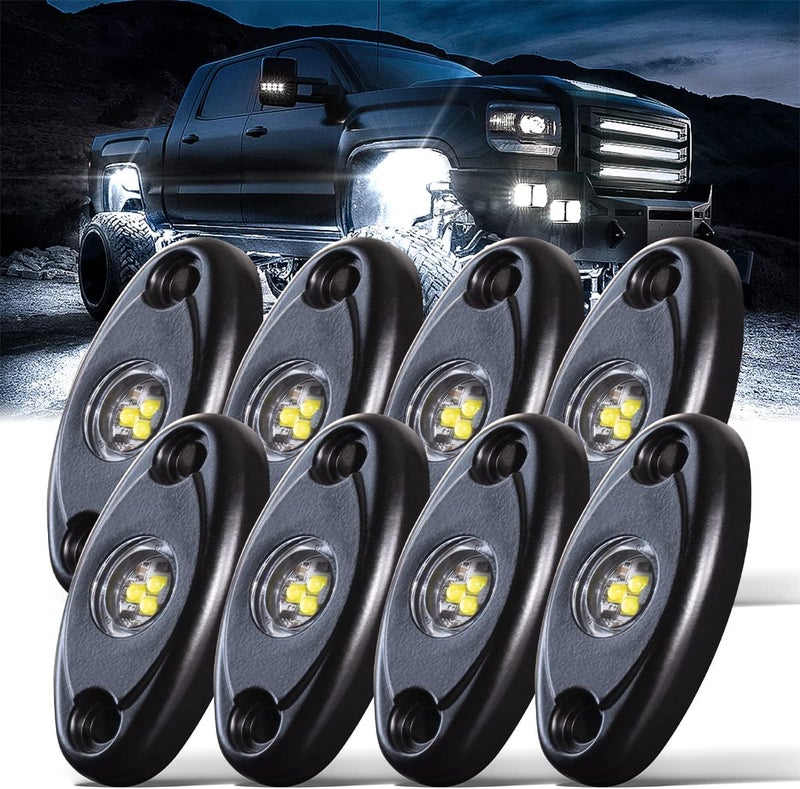 LEDMIRCY أضواء LEDMIRCY LED الصخرية البيضاء 8 قطع لجيب شاحنات الطرق الوعرة RZR السيارات القوارب ATV UTV SUV أضواء تحتية نيون تحت الهيكل أضواء مسار عالية الطاقة مقاومة للماء والصدمات (8 قطع-أبيض) - Image 1