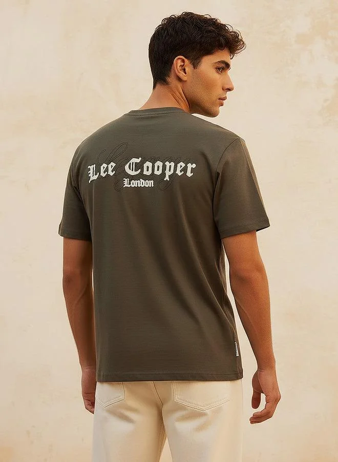 لي كوبر Lee Cooper Men Regular Fit Crew Neck Short Sleeve Logo Print T-shirt