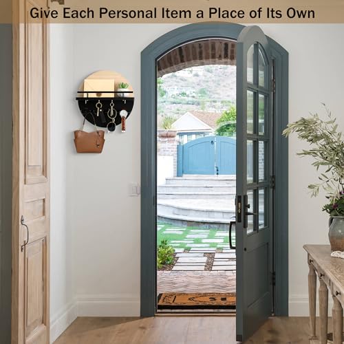 dreampossible Key Holder for Wall Decorative with Shelf and Hooks Mail Organizer Wall Mount with Sunglasses Holder Circular Design Entryway Key Rack Hanger Rustic Home Decor - Image 3