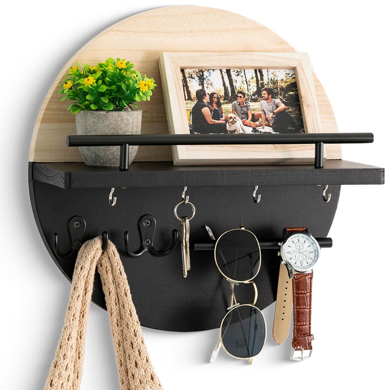 dreampossible Key Holder for Wall Decorative with Shelf and Hooks Mail Organizer Wall Mount with Sunglasses Holder Circular Design Entryway Key Rack Hanger Rustic Home Decor - Image 2