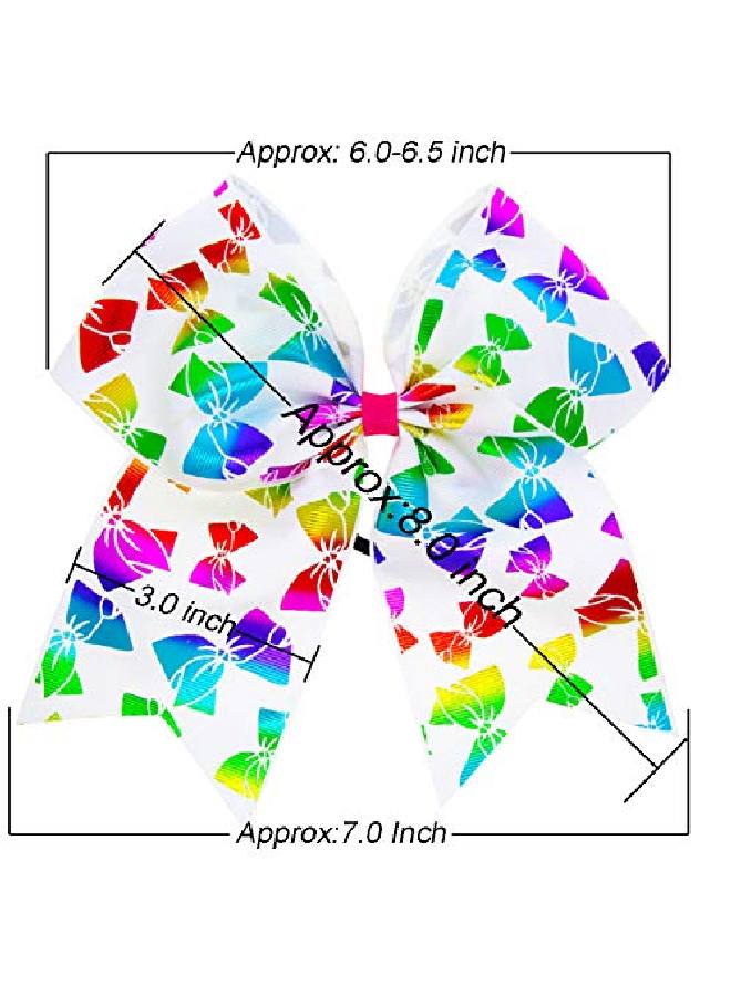 DED 10 Pcs Elastic Bow 7" Large Hair Bows Boutique Rainbow Goldenplating Grosgrain Ribbon Pigtail Holder For School Girls Teens Cheerleader - Image 4