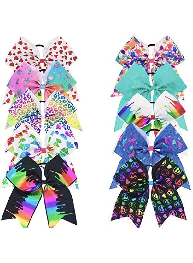 DED 10 Pcs Elastic Bow 7" Large Hair Bows Boutique Rainbow Goldenplating Grosgrain Ribbon Pigtail Holder For School Girls Teens Cheerleader - Image 1