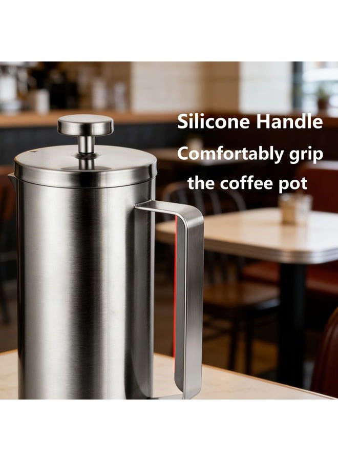 Meelio Small French Press Coffee Maker 600ml, Double-Wall Insulated French Press Coffee Press Stainless Steel for travel camping, Included 2 Extra Fliters and 1 Coffee Spoon (2-4cup, 20 OZ) silver - Image 3