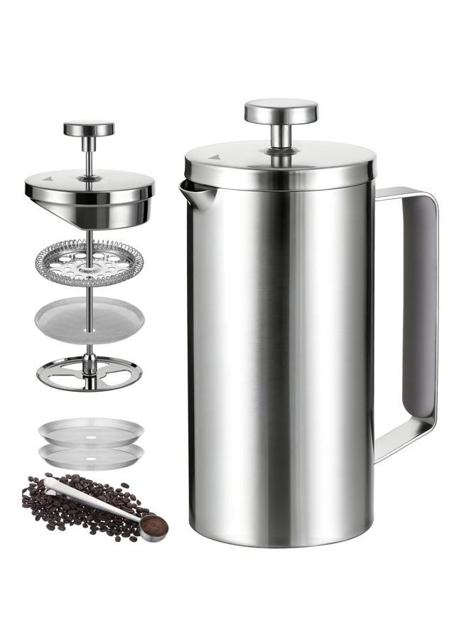 Meelio Small French Press Coffee Maker 600ml, Double-Wall Insulated French Press Coffee Press Stainless Steel for travel camping, Included 2 Extra Fliters and 1 Coffee Spoon (2-4cup, 20 OZ) silver - Image 1