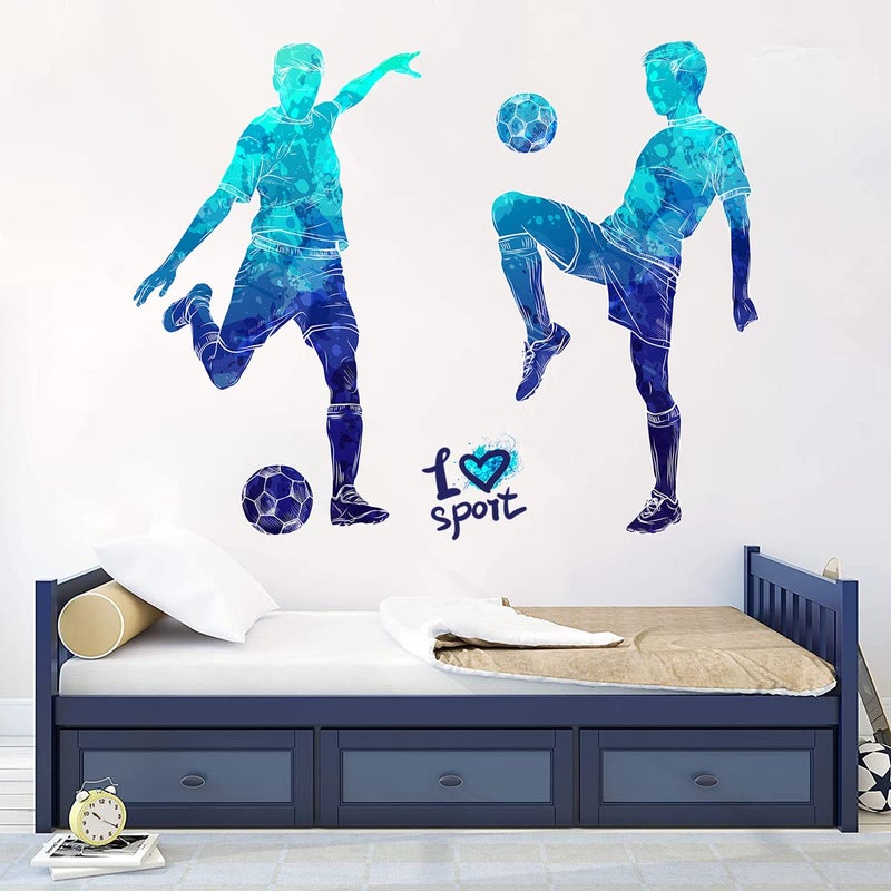 WOYINIS Colors Splash Soccer Players Wall Decal Creative Removable Football Players Silhouette Peel and Stick Sports Wall Decal Art Murals for Boys Teens Room Nursery Playroom Decor