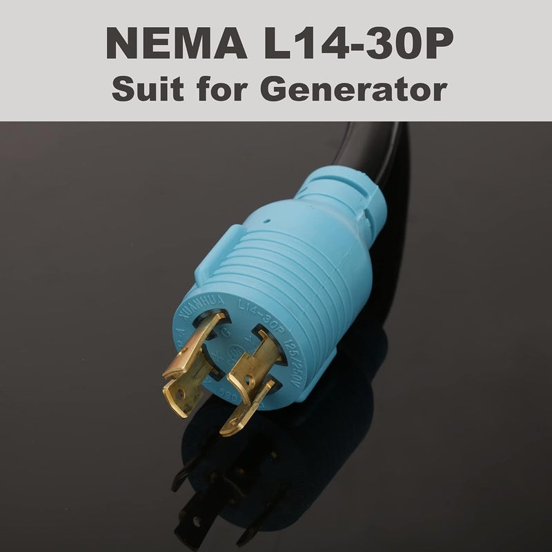 CircleCord 4 Prong 30 Amp to 15 Amp Generator Distribution Adapter, NEMA L14-30P Male to 4X 5-15R/5-20R T-Blade Female with Dust Protection Caps, 10 Gauge 125/250V 7500W - Image 2