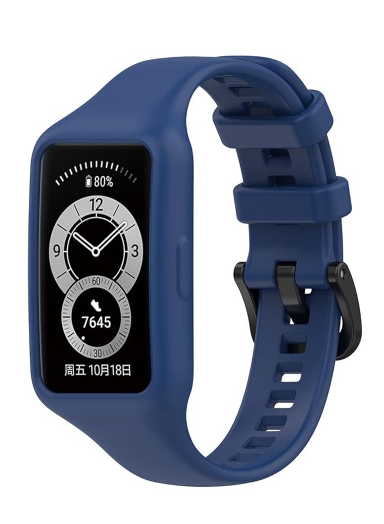 Silicone Watch Strap for Huawei Band 7/Band 6 Pro/Band 6, 360 Degree Protective Silicone Band with Metal Buckle for Honor Band 6