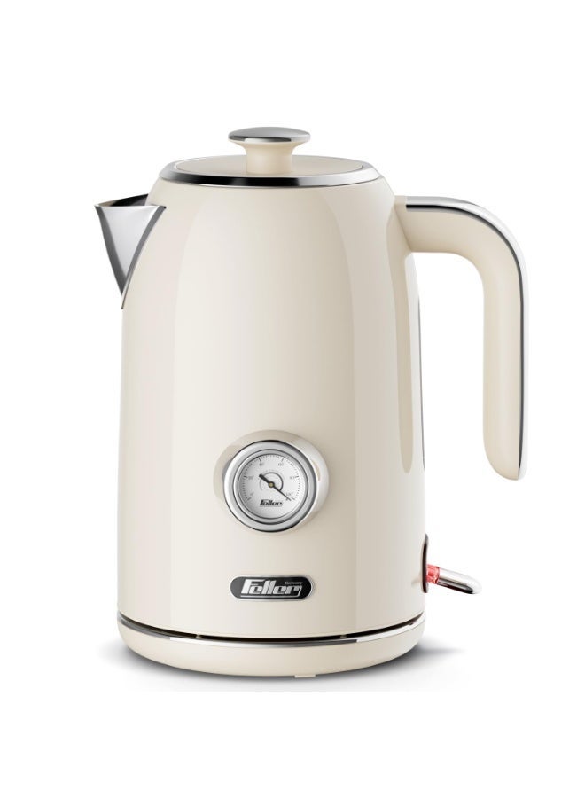 Feller Retro Style 1.7L Kettle with Thermometer, 2200 W, Stainless Steel Body, STRIX Controller, Dry Boil & Automatic Switch-Off, Ek200, 2Y Guarantee-UAE Version (Cream) - Image 1
