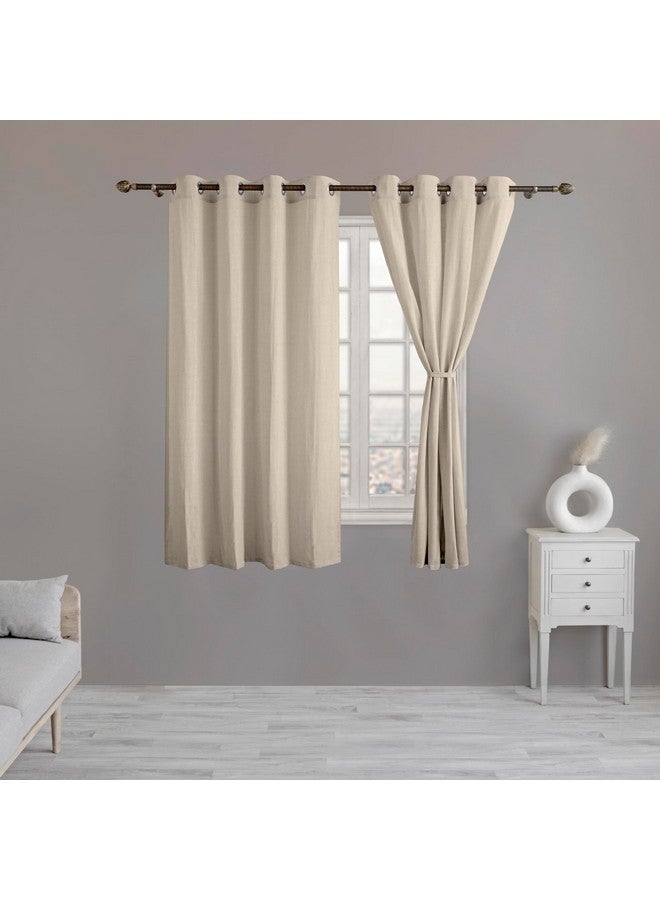 LINENWALAS Natural Cotton Linen Semi Sheer Curtains for Bedroom, Living Room, 5 Feet Window Curtain, Pack of 2 Pcs Boho Curtain with Eyelet Rings, Light Filtering (Pack of 2 Pcs, Natural) - Image 1