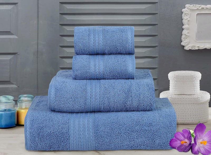 Bombay Dyeing Cotton Towel Set 450 GSM Bath Hand Face Towel Set Pack of 4 Tulip R4 Blue - Image 1